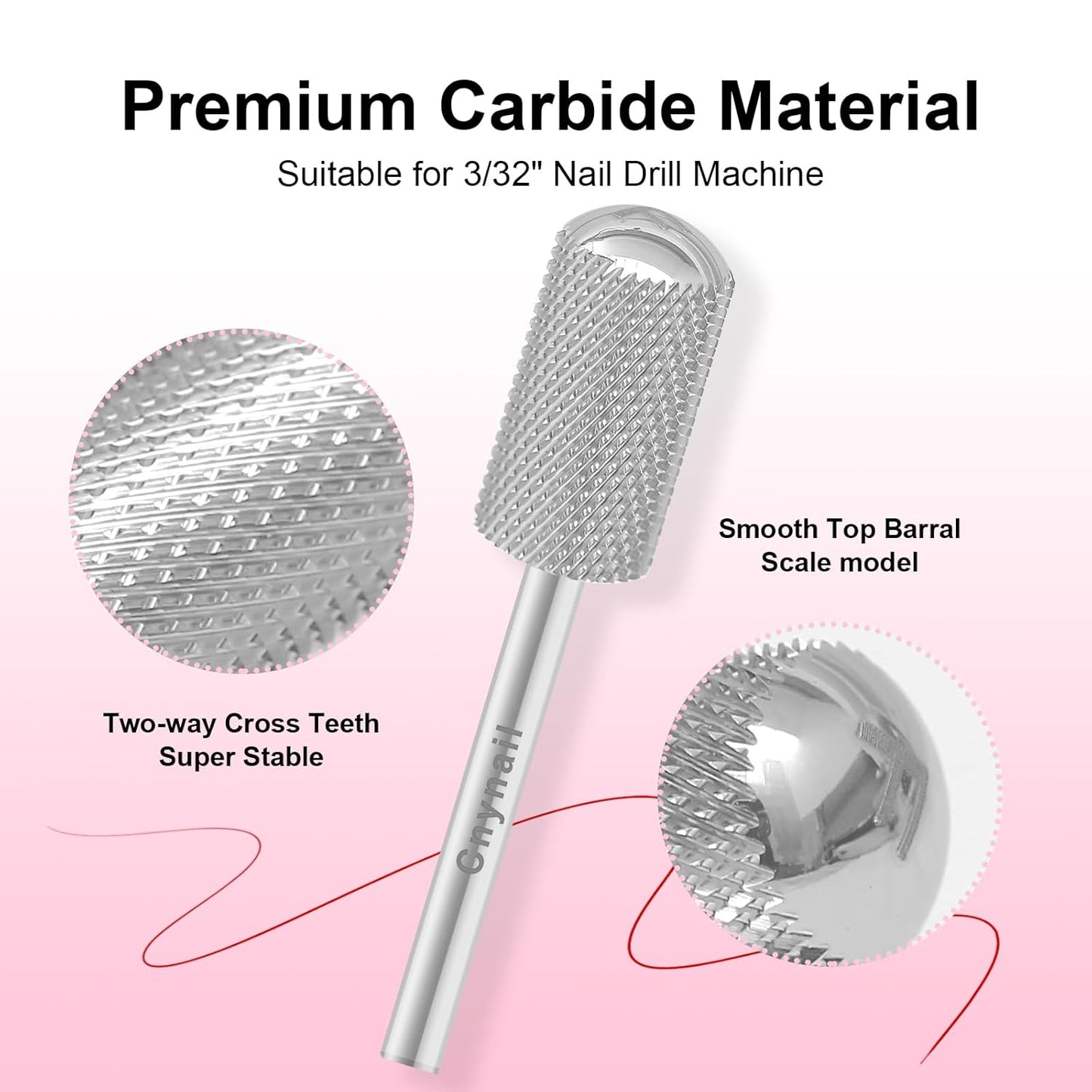 3/32" Large Barrel Smooth Round Top Tungsten Carbide Nail Drill Bit Safety Bit for Gel & Acrylic Removal, 2-Way Rotating Efile Tip, Salon Electric File Accessory (F Grit, Silver)