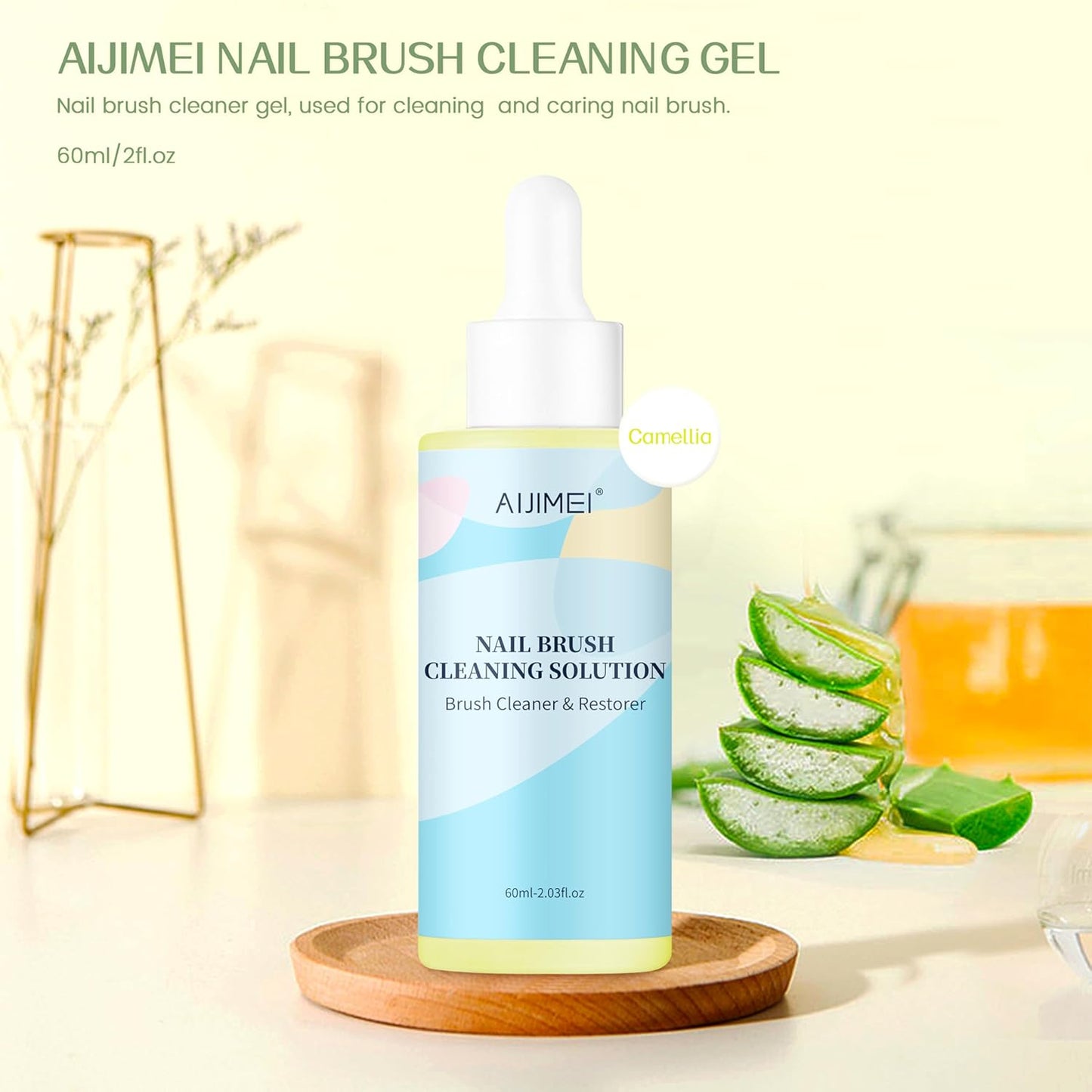 AIJIMEI Acrylic Nail Brush Cleaner Gel, Camellia Gel Nail Brushes Cleaner for Solid Gel Polish Brush Clean and Care Nail Brush Use for DIY and Salon (60ml-Camellia)