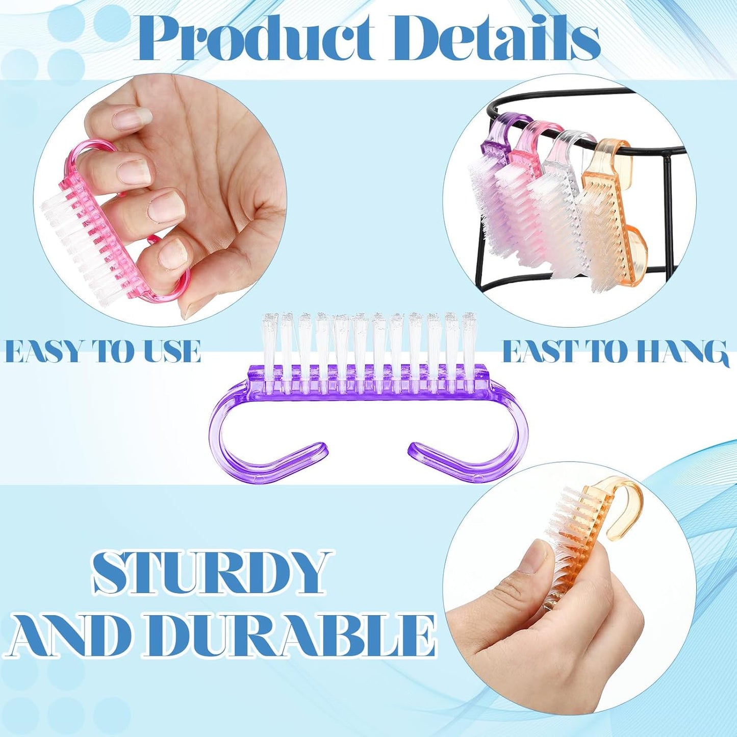 Bokon 400 Pcs Handle Grip Nail Brush Bulk Nail Scrub Brush Nail Brush for Toes and Nails Cleaner, Pedicure Scrubbing tool kit for Men and Women(Colorful)