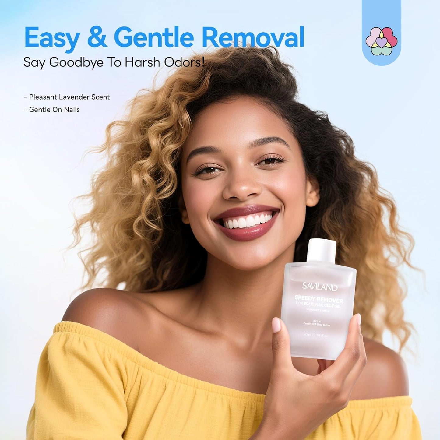 SAVILAND Advanced Nail Glue Remover: 50 ML Solid Nail Glue Gel Remover for Press On Nails Gentle & Easy with Castor Oil VE Gentle Non-Drying Odor-Free Non-Acetone Glue Remover Not for Gel Polish
