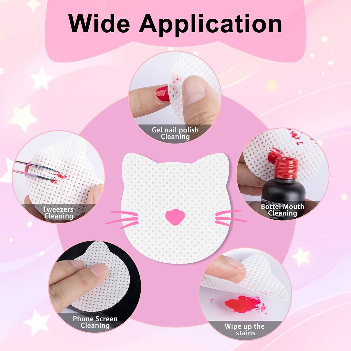 MEKK 400PCS Lint Free Nail Wipes for Nail Polish Remover,Cat Shape Eyelash Extension Glue Wipes,Super Absorbent Soft Non-Woven Acetone Gel Nails Wipes Dry Wipes for Nail Prep(White)