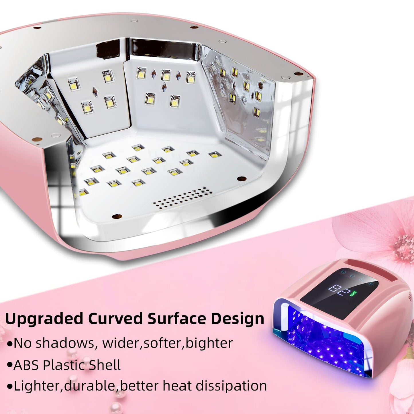 96W Rechargeable UV LED Nail lamp,Cordless Nail Dryer with Removable Stainless Steel Bottom,Professional Curing Lamp for Fingernail and Toenail, Auto Sensor & Quick Dry Nail Machine (Pink)
