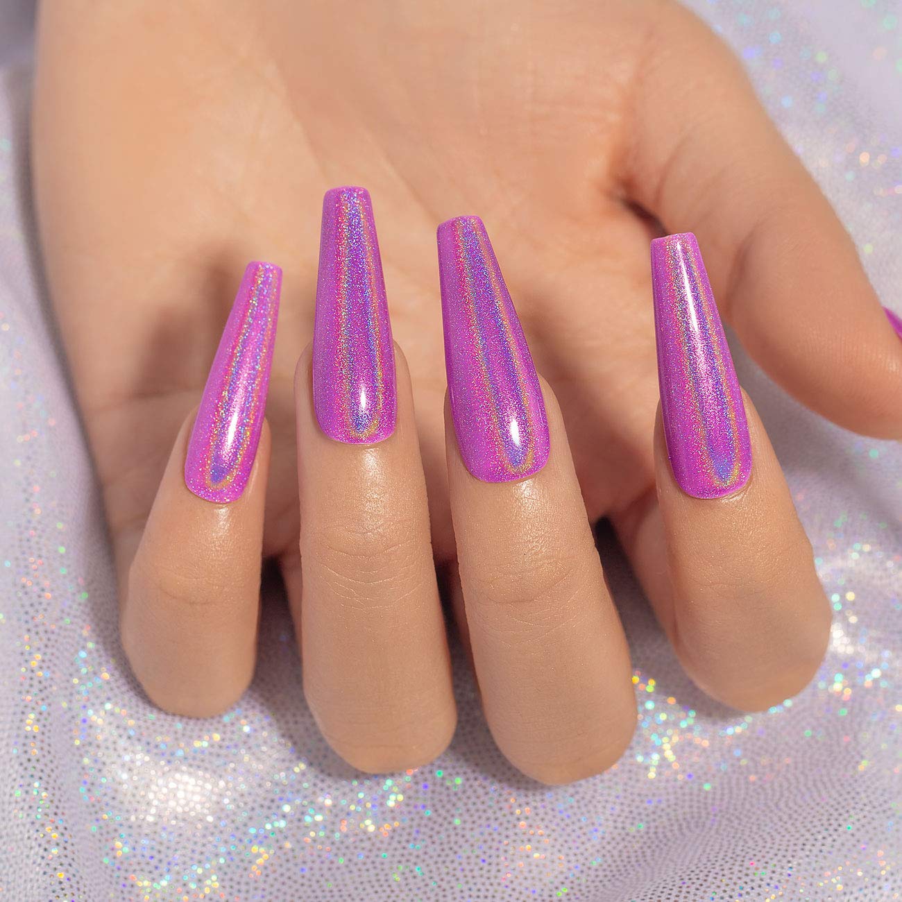 RARJSM Holographic Nail Polish Bright Purple Nail Polish 1 Pcs 7.5ml LED Lamp Cured Holographic Effect for Nail Art Design Salon Home RAR74