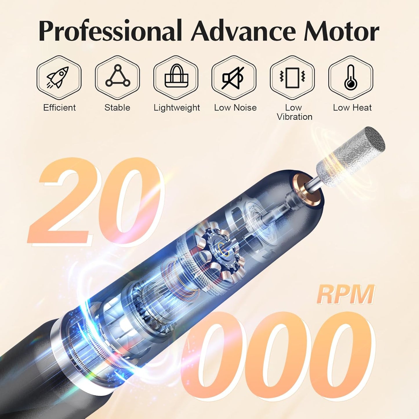 JIASHENG USB Electric Nail Drill, Portable File for Acrylic Gel Nails, Professional Manicure and Pedicure Kit With Drill Bits for Home and Salon Use, Black