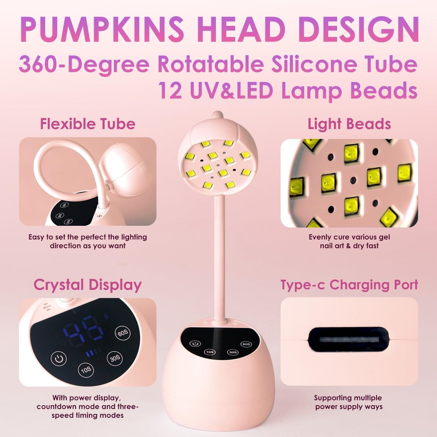 UV Nail Lamp for Gel Nails, 36W UV Nail Light Gooseneck Rechargeable with 4 Time Setting & Smart Auto Sensor for Nail Salon Home Use Lamp,Pink