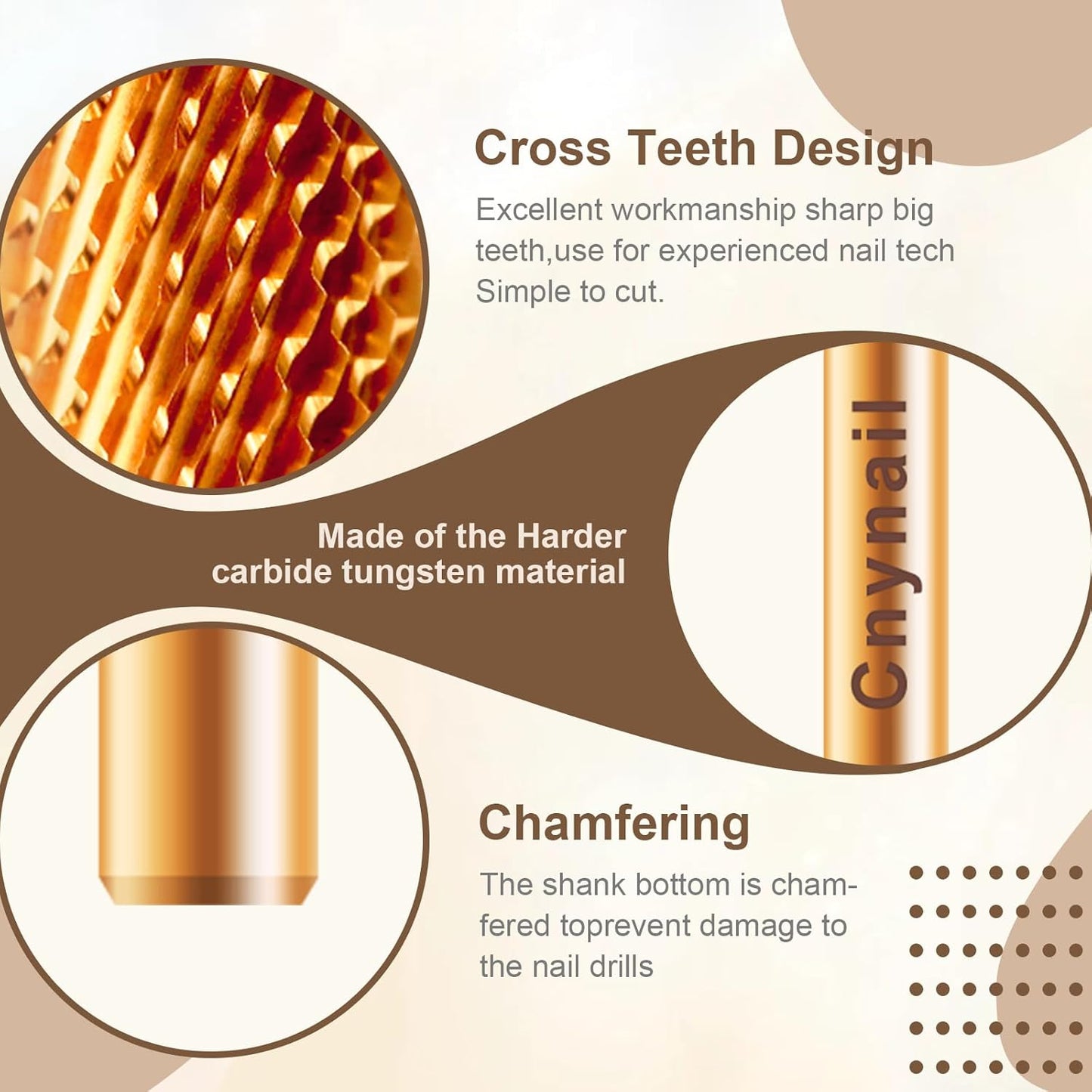 3/32" Large Barrel Crystal Top Tungsten Carbide Nail Drill Bit Safety Bit for Gel & Acrylic Removal, 2-Way Rotating Efile Tip, Salon Electric File Accessory (C Grit, Ti-Gold)