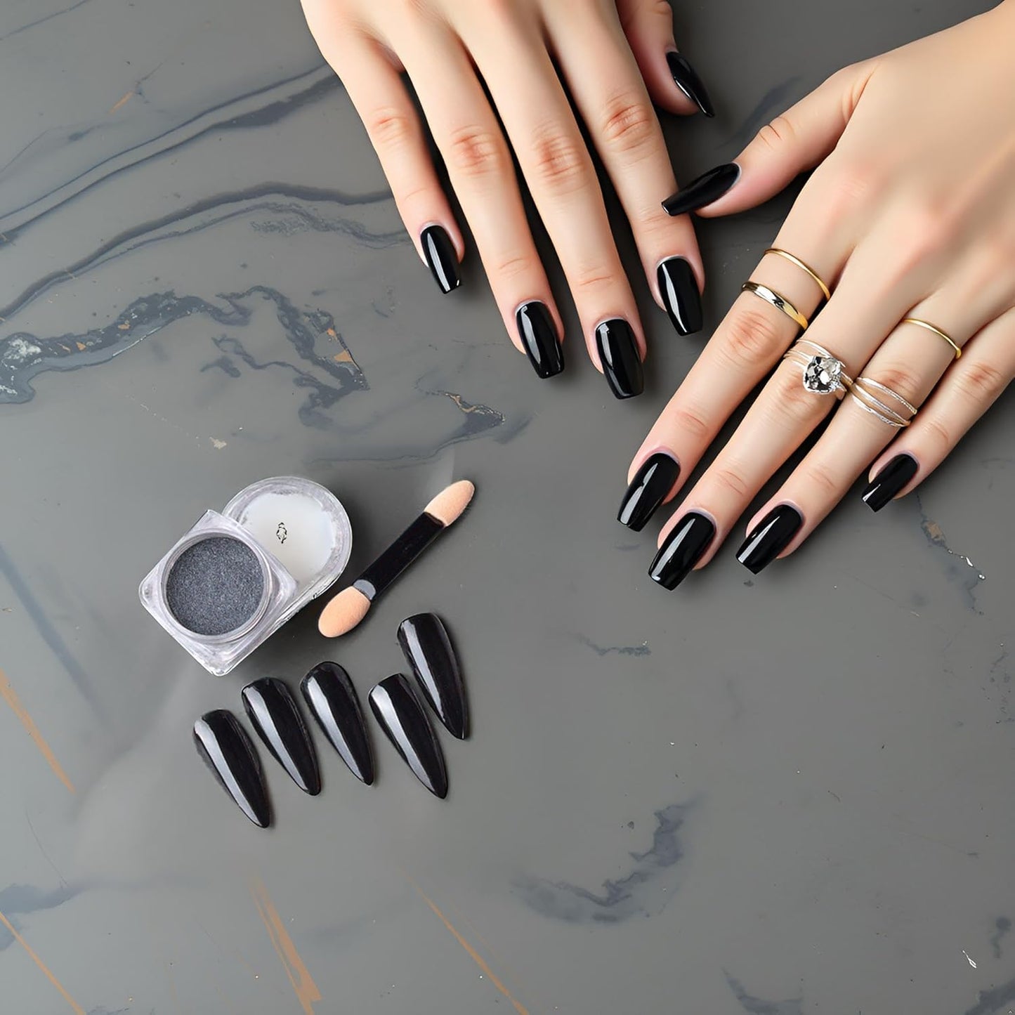 Chrome Nail Powder Metallic Mirror Effect Nail Powder Nail Art Chrome Black Mirror Powder Shiny Ultra Thin Dazzling Pigment Dust Nail Glitter Metal Decor for DIY Nail Art Gel Polish 1g/Bottle
