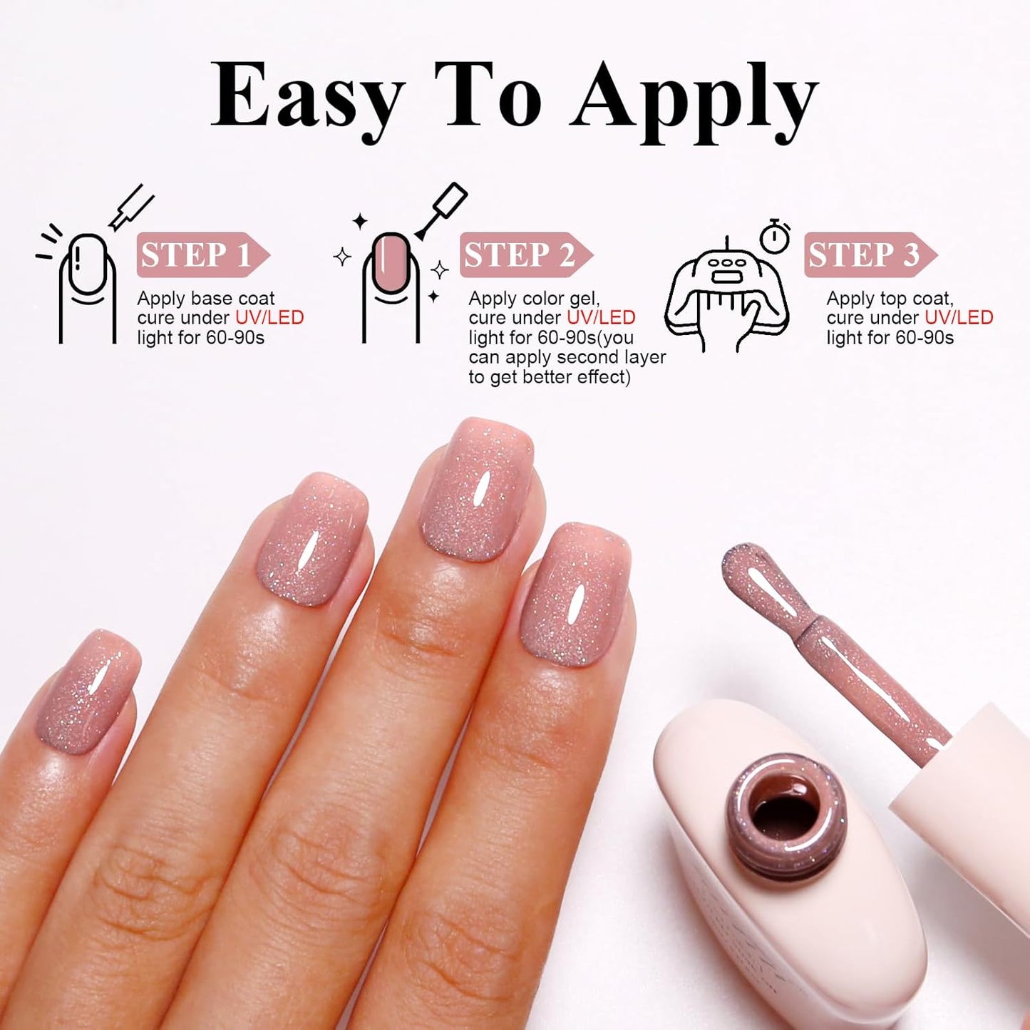 Imtiti Glitter Gel Nail Polish, Nude Iridescent Glitter Gel Polish Soak Off LED U V Shimmer Sparkle Nail Gel Polish DIY Nail Art Starter Manicure Salon Gel Nail Polish Kit for Women Girls 10ML