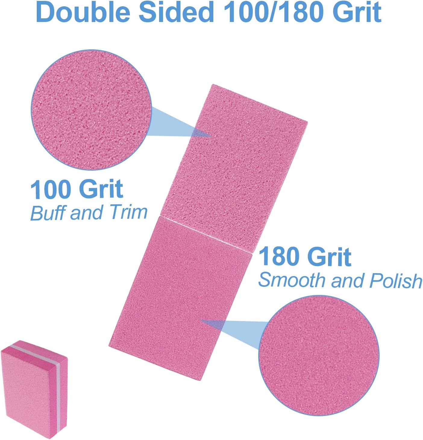 Nail Buffers (50 Pack), Mini Buffer Block Nail File for Acrylic Nails and Natural Nails, 100/180 Grit Nail Buffer Block Bulk Buffing Blocks for Nail Buff Professional Manicure File Blocks Set Pink