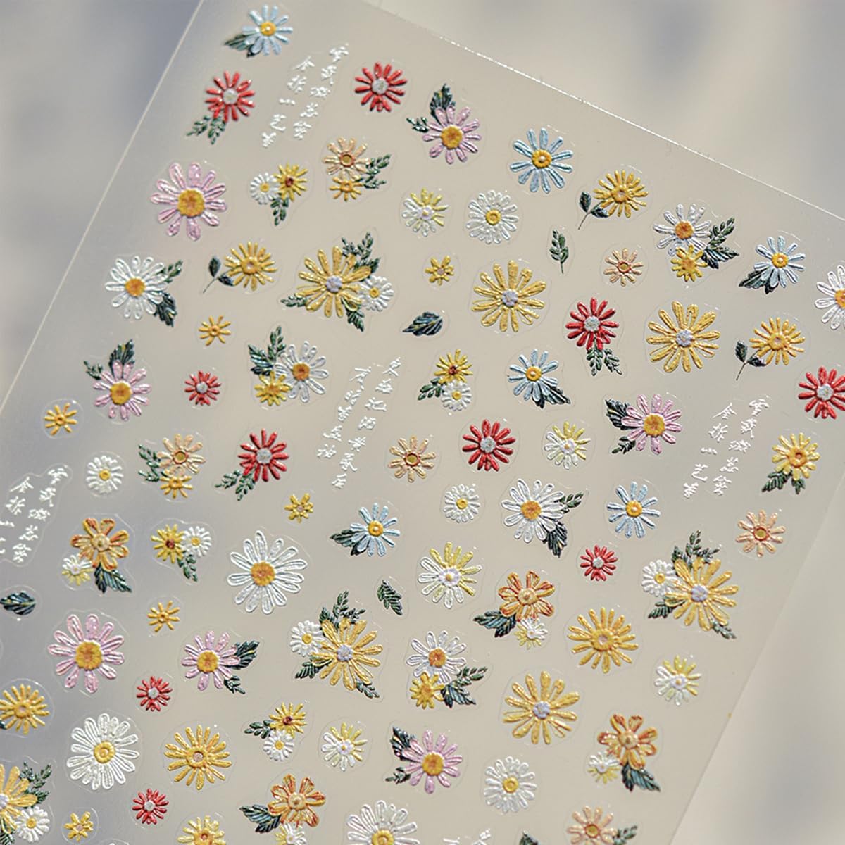 Flower Nail Stickers 5D Embossed Nail Art Stickers White Daisy Floral Self-Adhesive Nail Decals Spring Summer Nails Design Manicure Sliders for Women Girls Nails Art Decoration