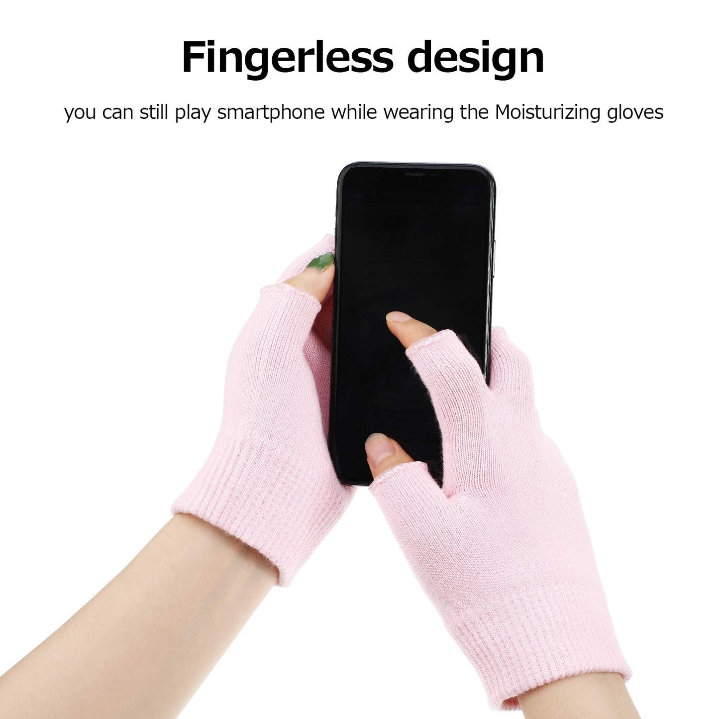 2 Pairs Fingerless Moisturizing Gloves Fingerless Gloves for Women Cotton Soft Moisturizing Eczema for Dry Rough and Cracked Hands Repair Arthritis Hand Typing for Men and Women (Pink)