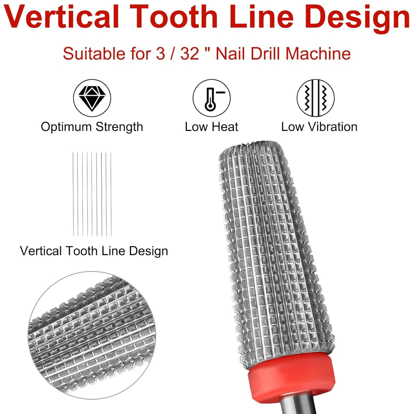 Nail Carbide 5 in 1 Bits 3/32" Professional Nail Drill Bit Two Way Rotate use for Manicure Pedicure Cuticle Gel Polishing Drill Machine (Fine - F, Silver)