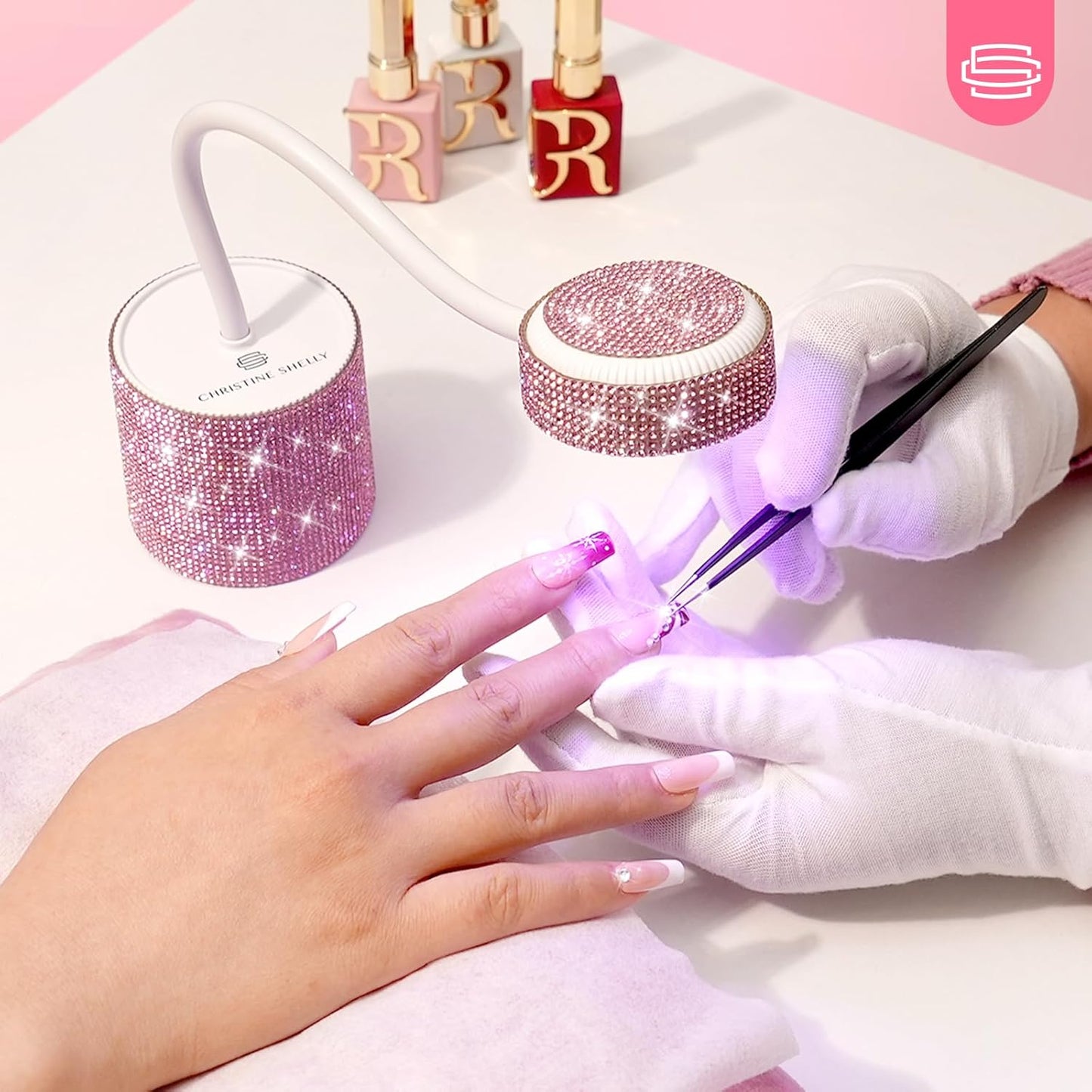 UV LED Nail Lamp, Mini UV Light for Gel Nails Polish, Rechargeable LED Flash Cure Nail Dryer, Quick Drying Goosenecks UV Nail Lamp for Home Nail Salon DIY Manicure, Pink Diamond