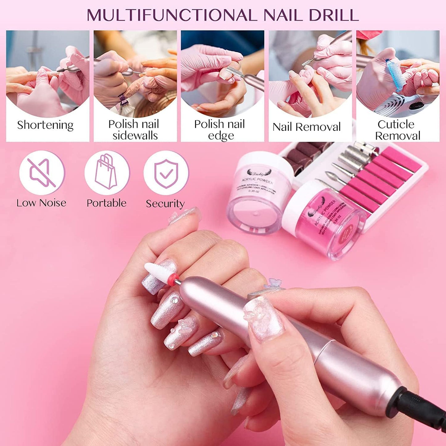 Electric Nail Drill Nail File for Acrylic Nail Gel Nail Manicure Pedicure Tools Nail Supplies for Home Salon