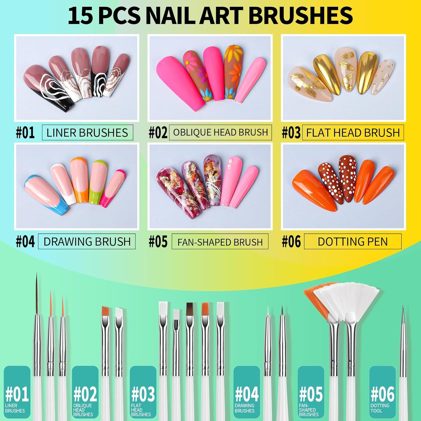 FANDAMEI Nail Art Tools, Nail Brush, 15 PCS Nail Art Brushes, 5 PCS Nail Dotting Tool, Nail Stand, Nail Holder For Painting Nails, Nail Tools, Nail Design Tools, White