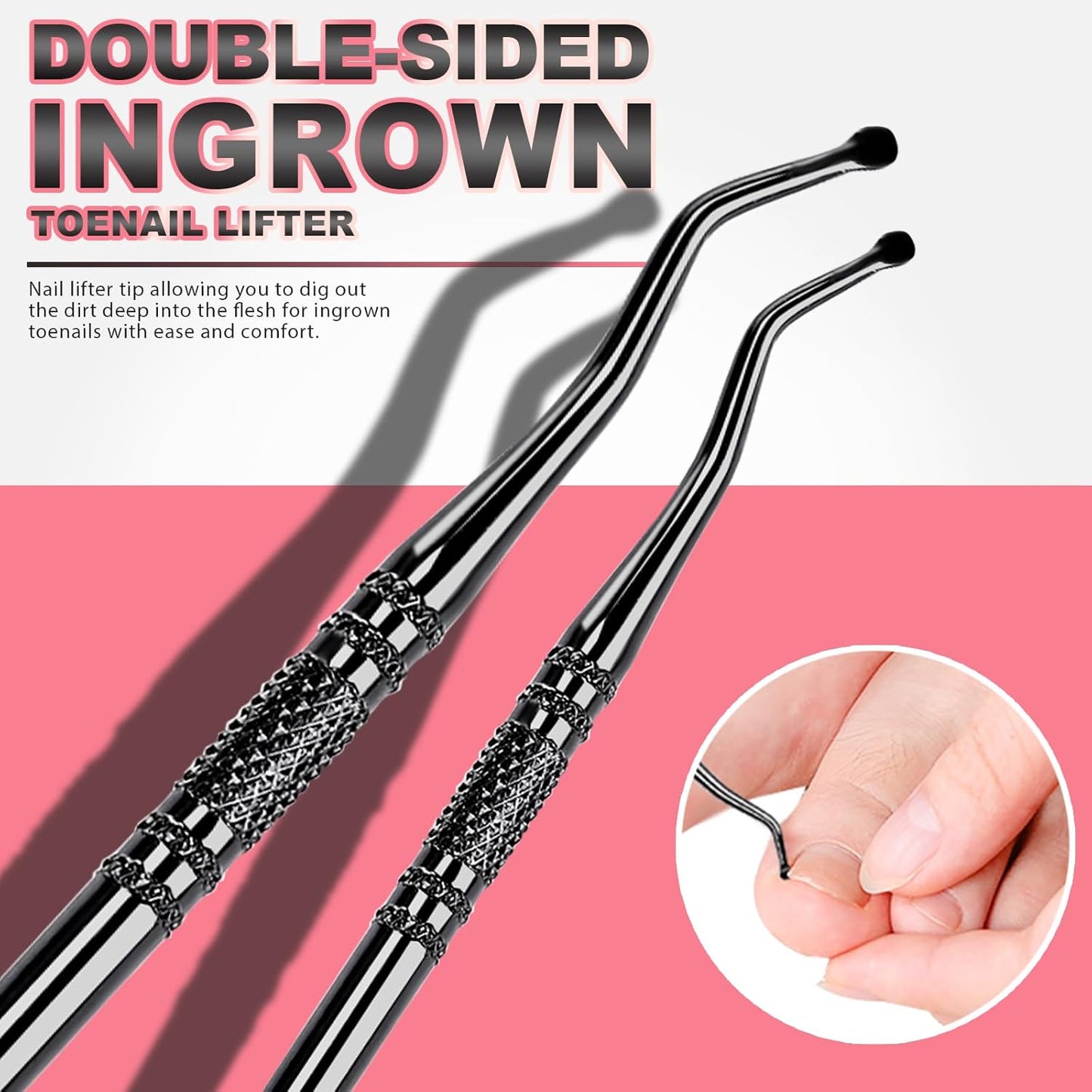 Teenitor Upgraded Pedicure Tools for Feet, Ingrown Toenail File and Lifters, Professional Ingrown Toenail Tool Ingrown Toenail Removal Kit, Black