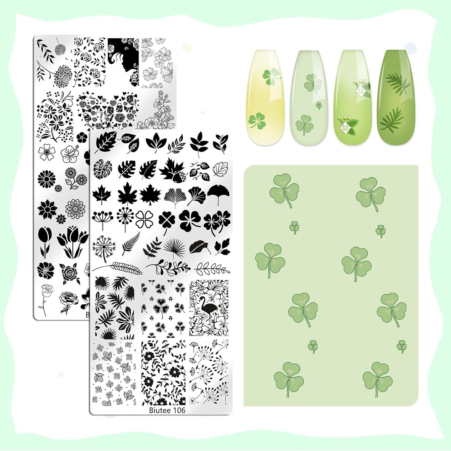 Biutee 10PCS Nail Art Stamping Plates Set Nail Stamper Kit with Nail Stamper Scraper and Storage Bag, Nail Stamp Plate Halloween Christmas Butterfly Starry Sky Flower Design Nail Stamping Kit