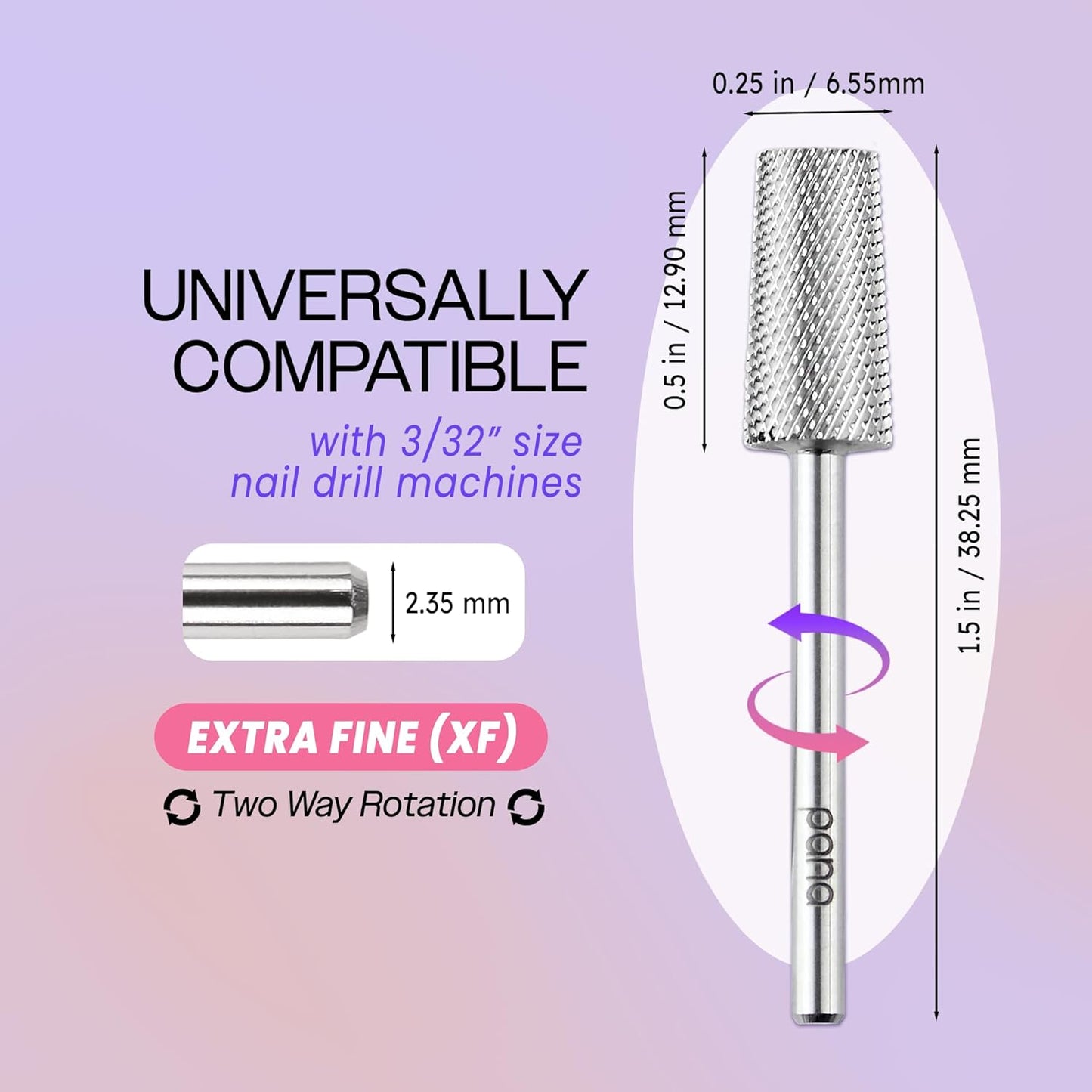 Premium Pana 3/32" Tapered Barrel Carbide Nail Bit -for Electric Dremel Drill Machine, Nail Art Design, Manicure, Pedicure, Nail File, Cuticle Clean etc. (Extra Fine Grit- Silver)