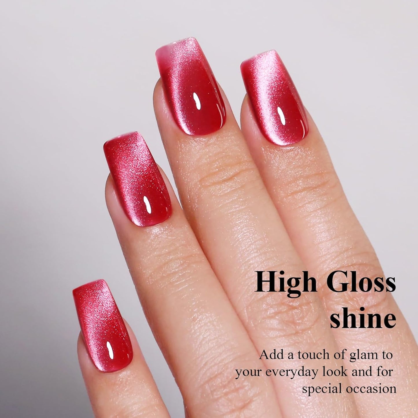 Imtiti Red Cat Eye Gel Nail Polish with Magnet, Holographic Glitter Shimmer Magnetic UV Gel Polish for Nail Art Soak off UV Led