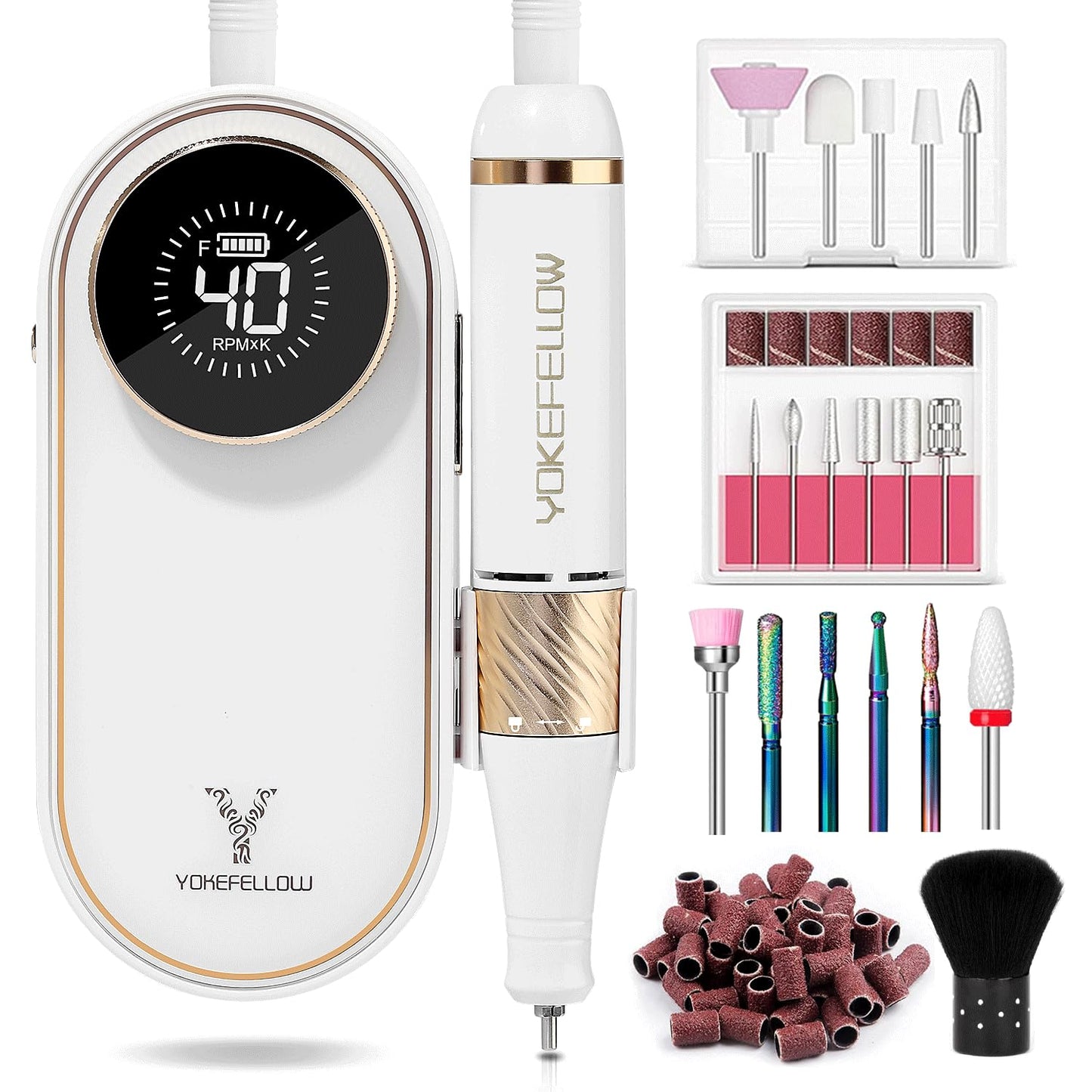 YOKE FELLOW Nail Drill Machine - 4000RPM Nail Drills for Acrylic Nails Professional with 12 Drill Bits for Electric Nail File Manicure Pedicure Home Use (White)