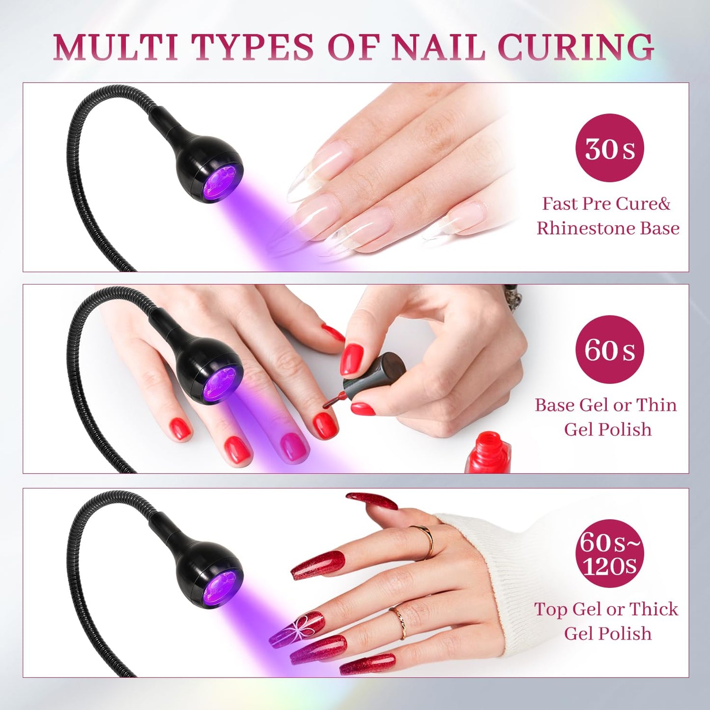 krofaue UV LED Nail Lamp - Quick Dryer Curing Light Foot Control Gooseneck UV Nail Dryers with Gooseneck and Clamp Manicure Salon DIY at Home Beauty Black