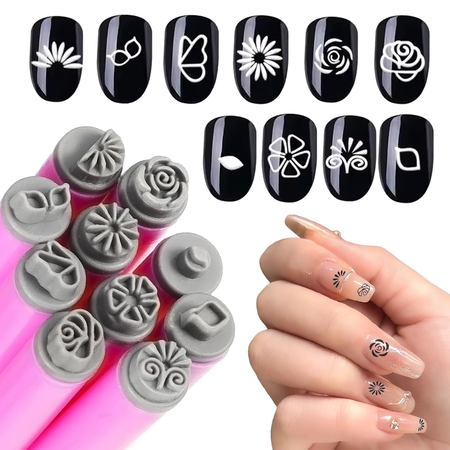 10pcs Nail Art Stamp Pen Set Flower Design Nail Stamping Pens Nail Stamp Tool Nail Art Stamps for Women