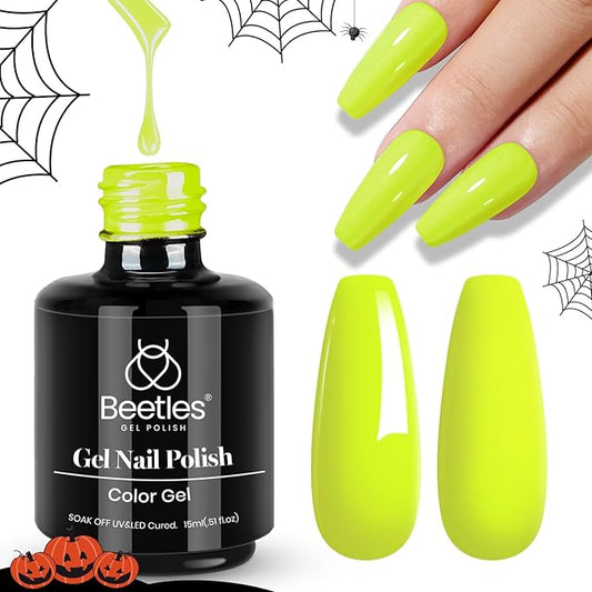 Beetles Neon Green Gel Nail Polish,15ml Bright Neon Green Lemon Yellow Gel Nail Polish Halloween Nails Design Soak Off UV LED DIY Manicure Halloween Nails