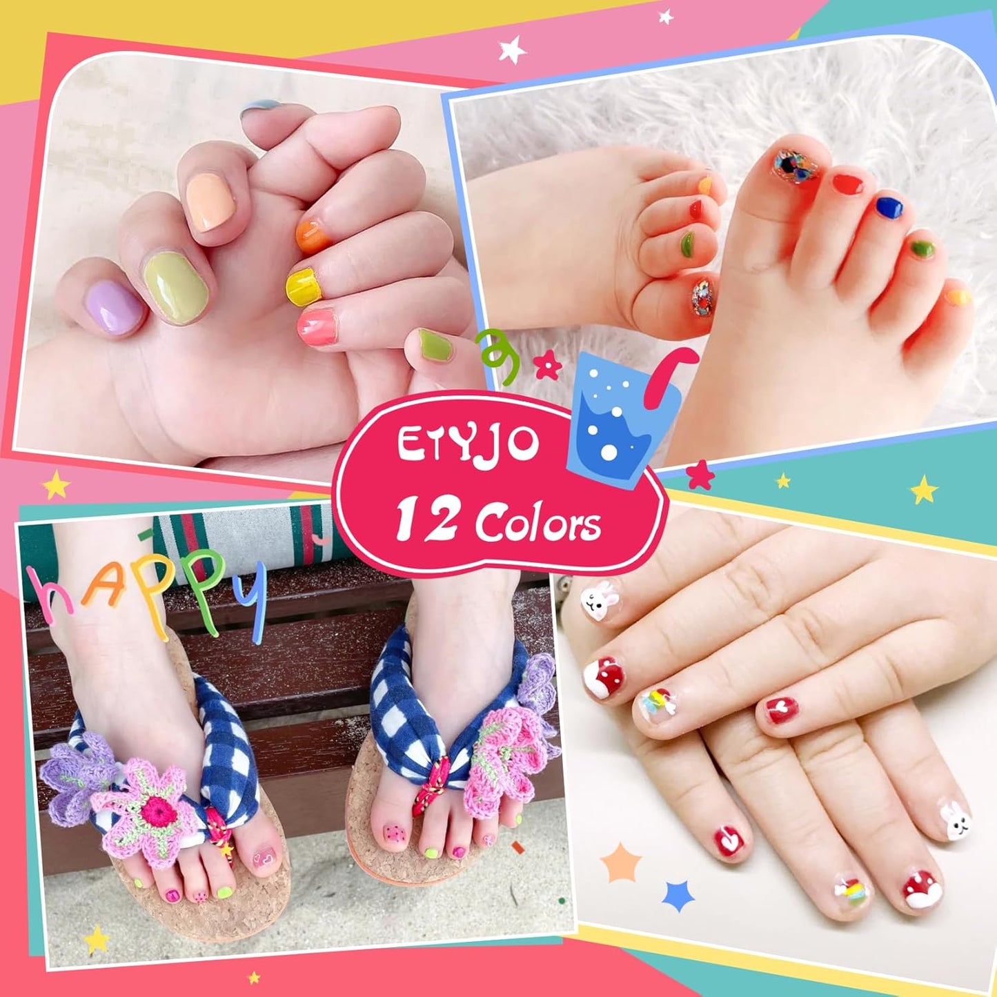Kids Nail Polish Non-Toxic Nail Polishs 12 Colors Glitter Kids Nail Polish Set for Girls, Water-Based Peel-off Quick-Drying Nail Polish Toddler Perfect Birthday Gifts