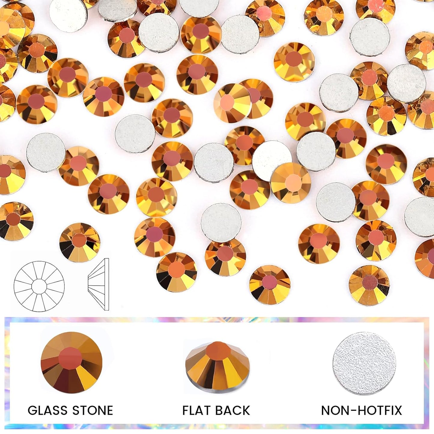 Novani Rhinestones Flatback Rhinestones Glass Gems Stones Jewels Round Gemstones Non-Hotfix Crystal for Crafts,SS16,1440 Pieces,Gold