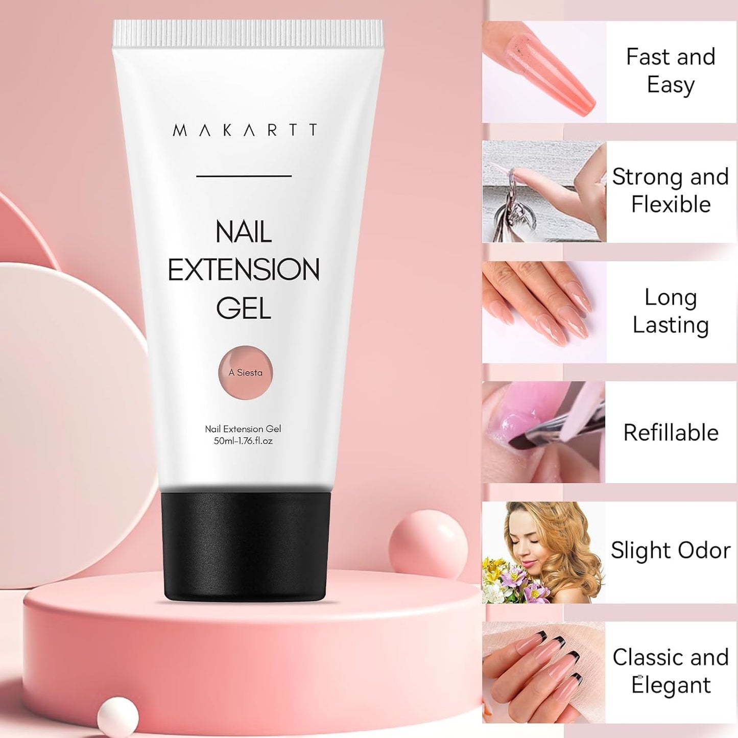 Makartt Poly Nail Gel, 50ML Nude Nature Builder for Nail Extension Elegant All Season Gel Color for 3D Molding Gel Nail Strengtheners-Long-Lasting Supplies for DIY Salon Quality-A Siesta