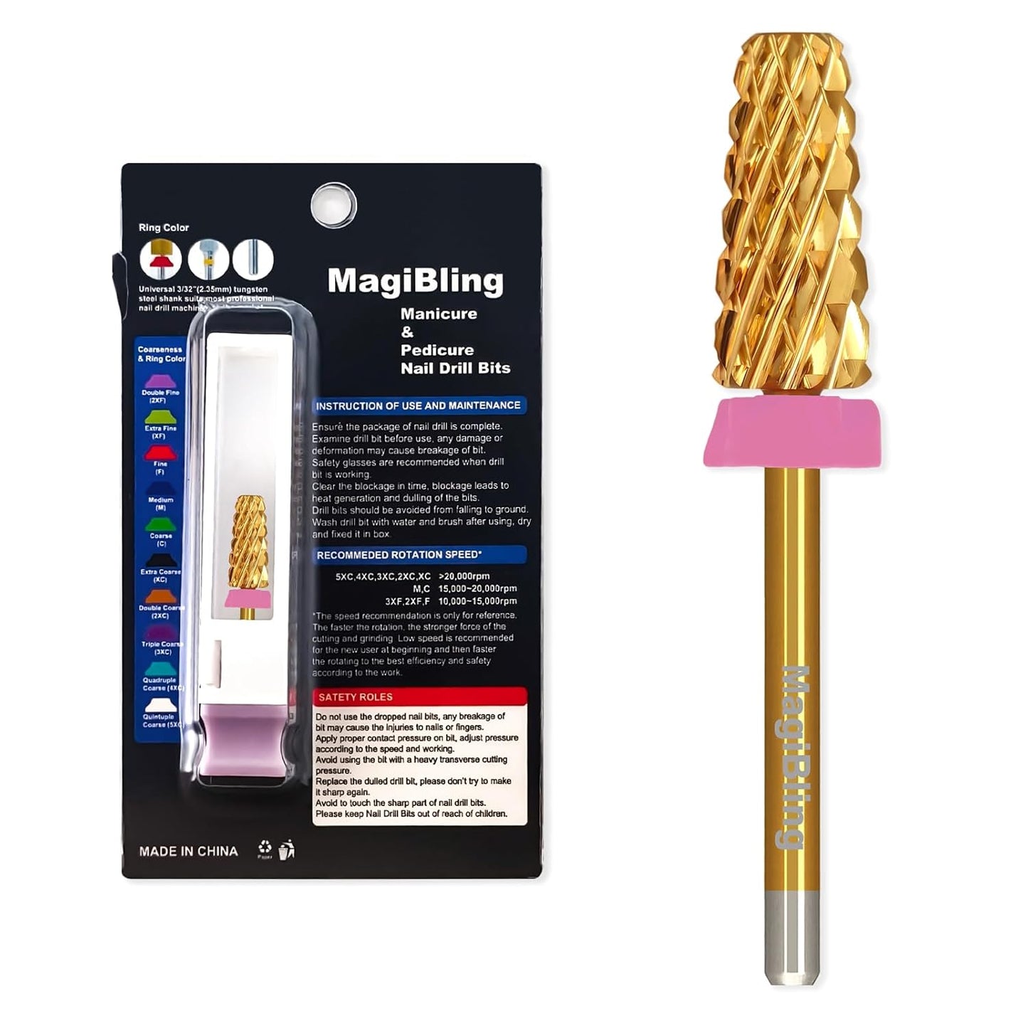 Super Cut Tapered Barrel Nail Drill Bits, 3/32'' Professional Tungsten Carbide Bits, Remove Hard Gel Fast, Right Hand, Suitable for Long Acrylic Nails Gel Polishing, Triple Coarse.