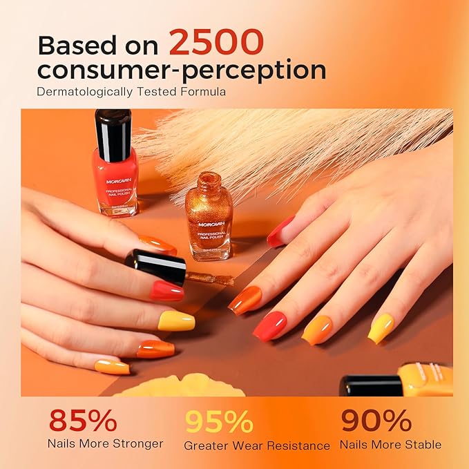 Morovan Fall Nail Polish Set: Burnt Orange Twilight Warmth Yellow Fingernail Nail Polish Kit for Nail Art Design Manicure Gift Holiday Party Air Quick Dry
