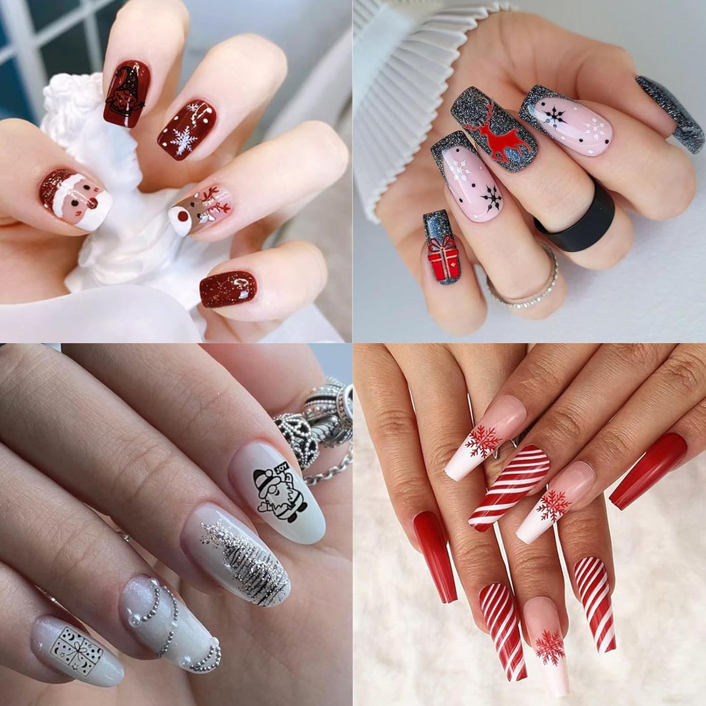 6 Sheets Christmas Nail Art Stickers 3D Self-Adhesive Pegatinas Uñas Navidad Holiday Red black Snowflake Elk Snowmen Xmas Tree Design Winter Supplies Nail DIY Christmas Nail Decoration for Women Girls