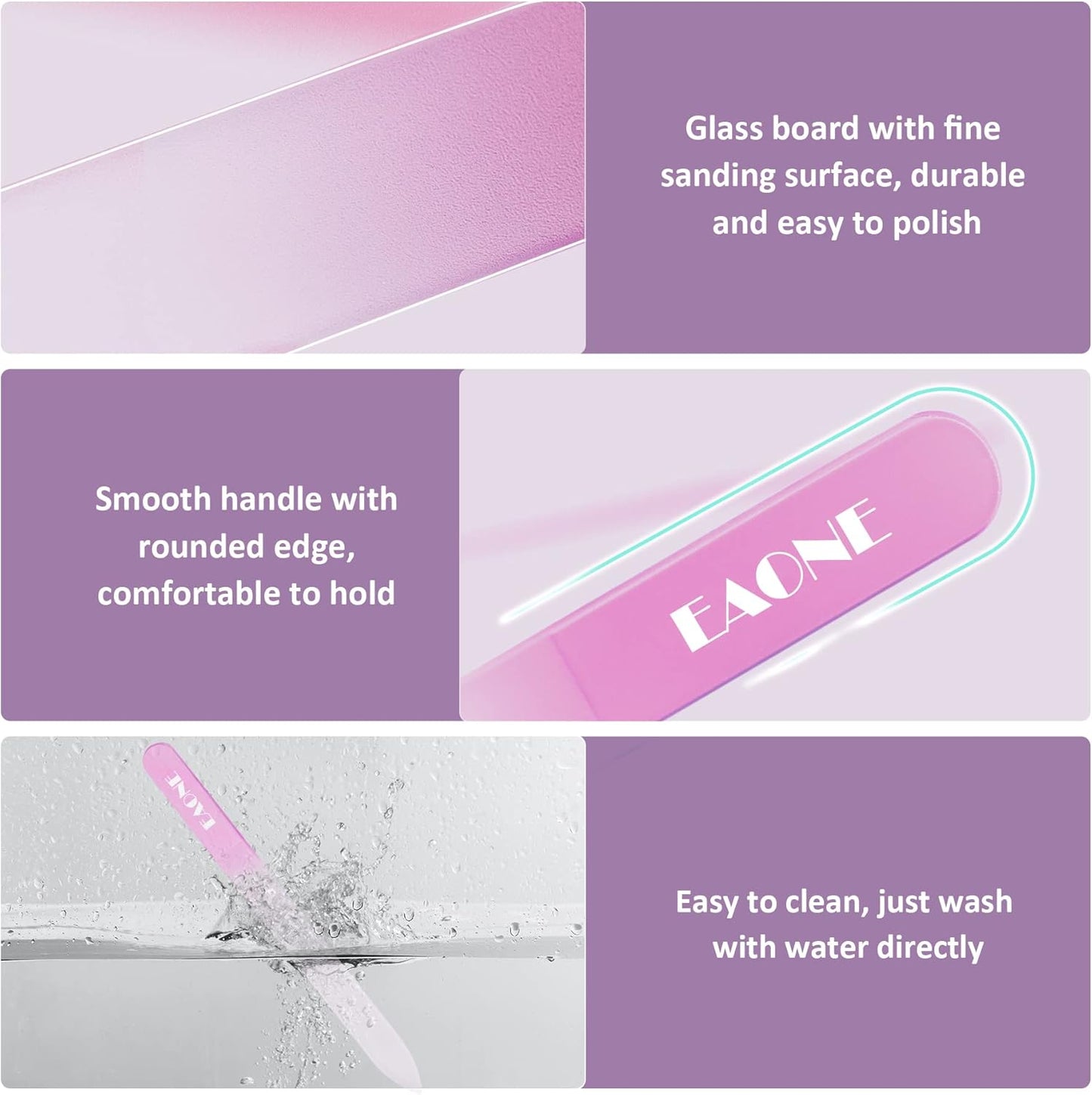 EAONE Crystal Glass Nail File with Case 3 Pack, Double-Sided Etched Fingernail Files for Natural Nails Professional Footnail Care Tool, Stocking Stuffers for Women Girls Gifts