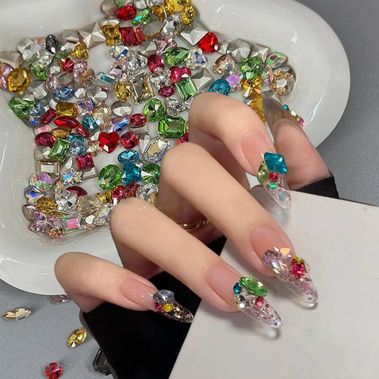 50Pcs Summer Color Pointed Bottom Special-Shaped Nail Art Charms Mixed Colored Diamond Candy Nail Art Diamond Nail Charms 3D Luxury Star Heart Jewelry Nail Art Supplies DIY Nails Crafts