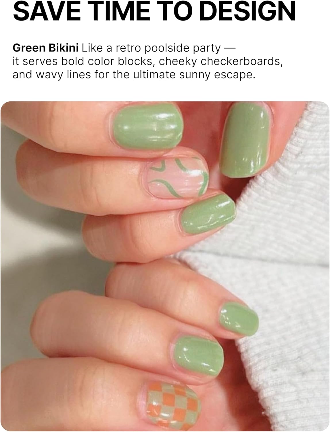 UUUUUU Semi Cured Gel Nail Strips | Salon-Quality | UV Free Gel Nail Wraps for Women | Easy Peel&Stick | Long-Lasting up to 14 Days | 28 Strips Set+File & Wipes | Gift-Ready (UGN059 Green Bikini)