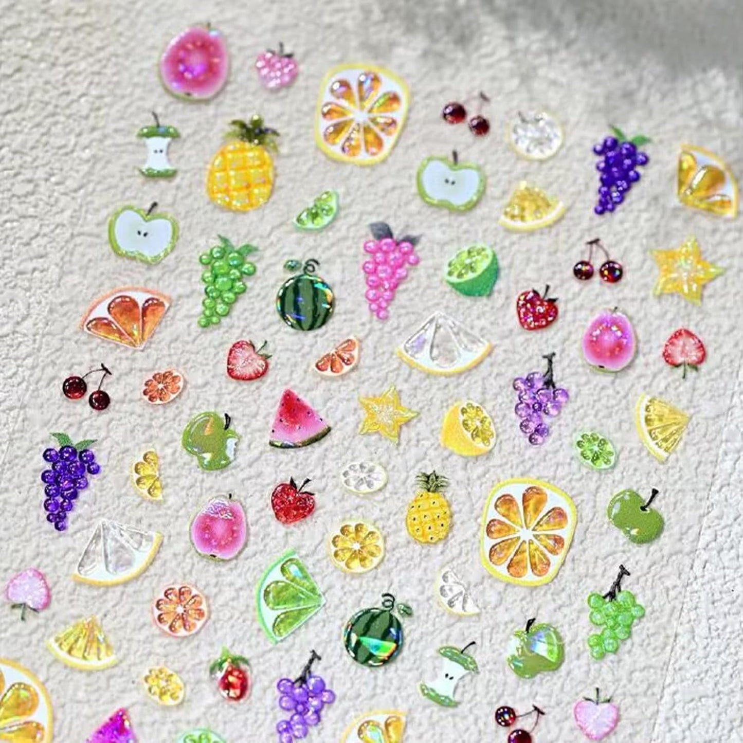 1 Sheets Summer Fruit Nail Art Stickers 5D Self-Adhesive Jelly Embossed Watermelon Grape Grapefruit Nail Decals Cute Pineapple Strawberry Cherry Nail Stickers for Women Girls Nails Decoration