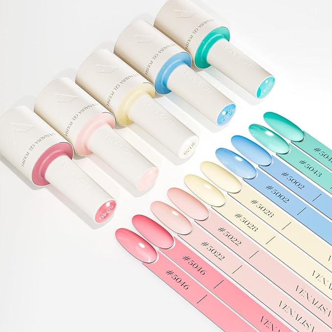 VENALISA 10 ML Gel Nail Polish Set, 5 Pcs Pink Yellow Blue Gel Polish Color High Gloss Soak Off U V Nail Manicure Salon DIY