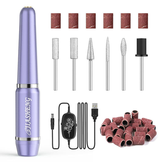 JIASHENG USB Electric Nail Drill, Portable Electric Nail File for Acrylic Gel Nails, Professional Drill Nail Kit Manicure and Pedicure Kit with Drill Bits for Home and Salon Use, Lilac