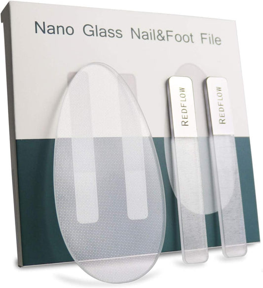 RedFlow Glass Nail File,Nail Buffer Set Contains 2 Nano Glass Nail Files and 1 Nano Glass Foot File,Professional Manicure Set,Nail Files for Natural Nails Removing Calluses
