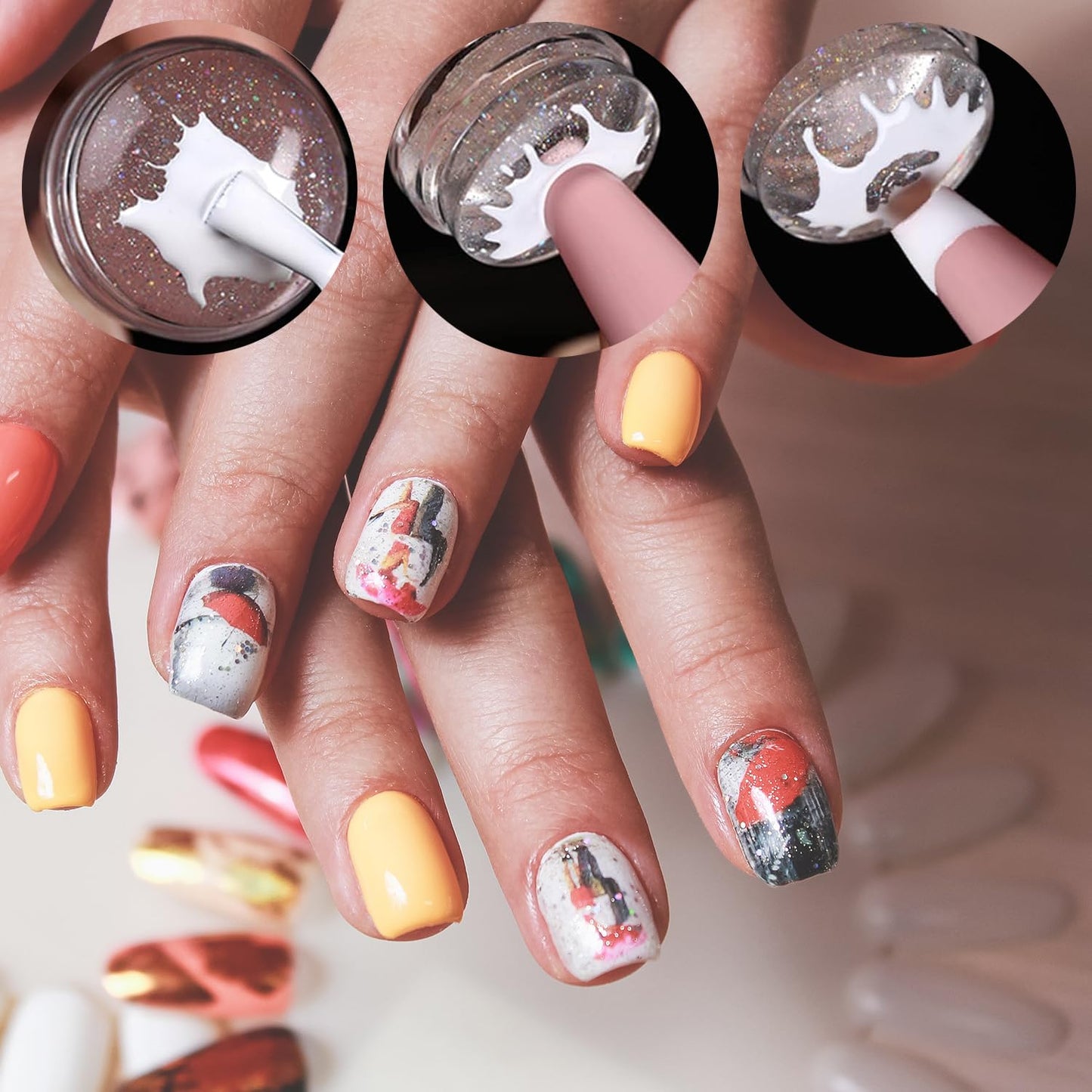French Tip Tool Nail Stamp Silicone French Tip Nail Stamp Kit Clear Nail Art Stamper Nail Stamping with Scrapers and Nail Art Brushes for French Manicure Home DIY Salon