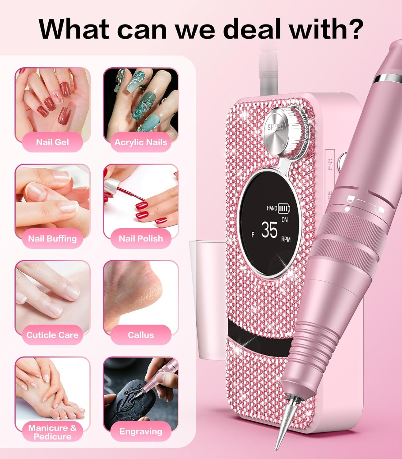 Professional Electric Cordless Nail Drill File with 11 Nail Drill Bits, 35000RPM DIY Glitter e Filer for Nails Kit Machine for Acrylic Nails Gel Polishing for Manicure Salon Home