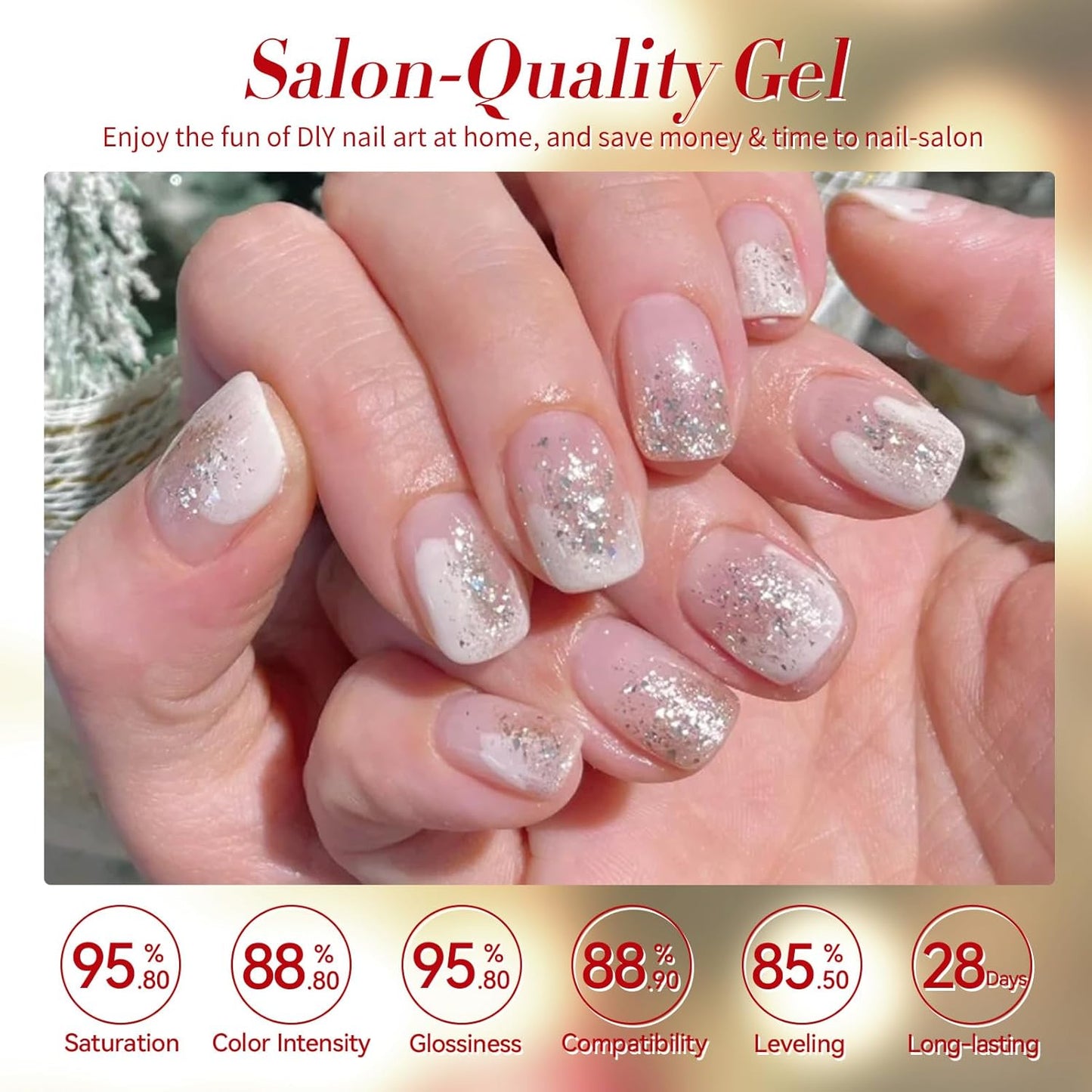 Born Pretty Christmas Red Gel Nail Polish Set,6 Colors Christmas Burgundy Blood Red Glitter Snowflake White Gold Silver Sparkle Nail Gel Kit Soak Off U V Nail Gel Polish Nail Art Home Diy Manicure