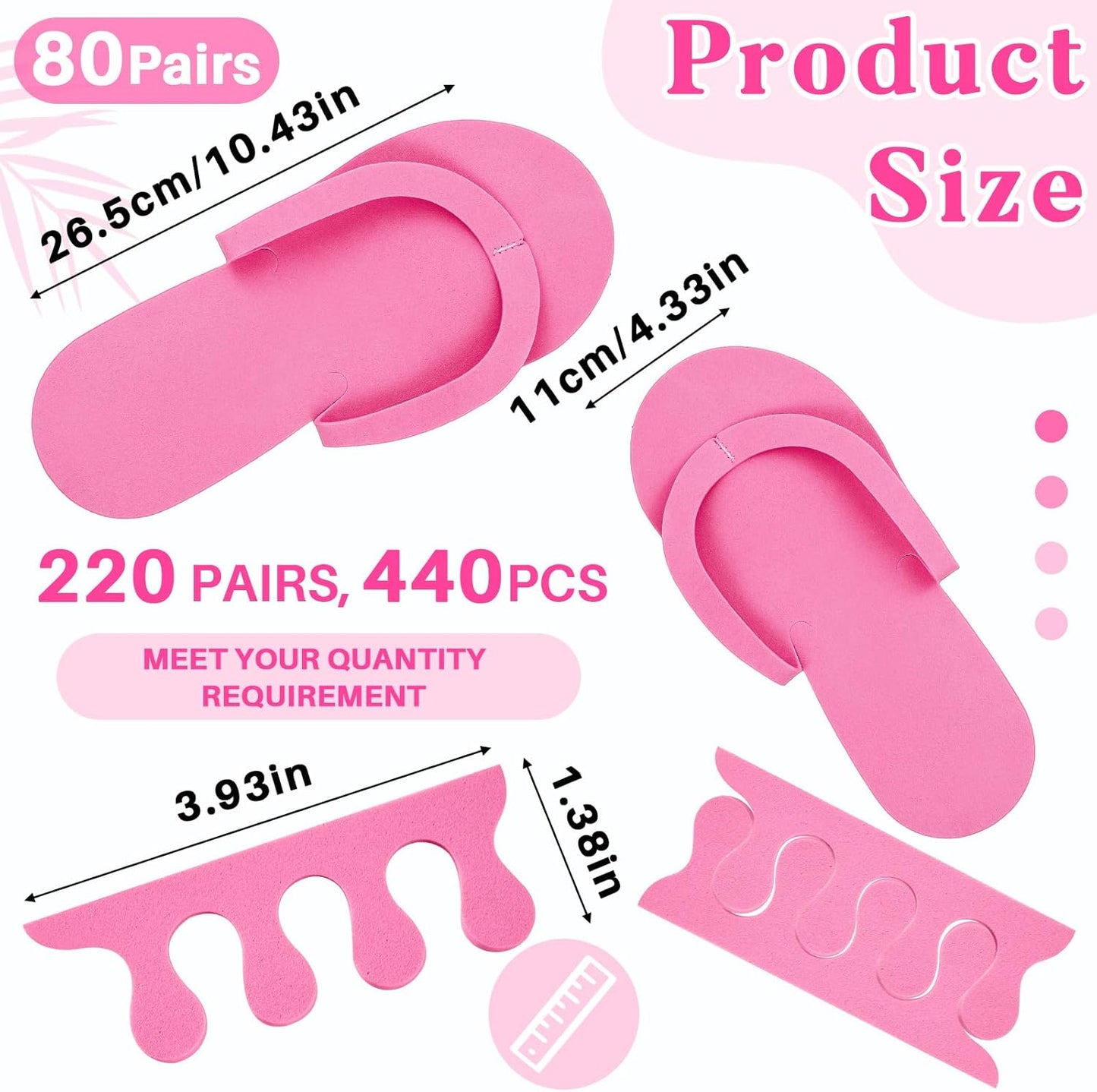 300 Pairs Disposable Pedicure Slippers and Toe Separators Kit Include 80 Disposable Foam Pedicure Flip Flops 220 Pairs Toe Separators for Women Nail Spa