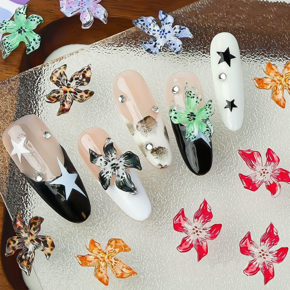 150PCS Flower Nail Charms, 3D Hawaii Hibiscus Floral Nail Rhinestones Spring Summer Nail Jewelry Tiny Flowers Acrylic Nail Design for Women Girls DIY Manicure Nail Decorations Accessories