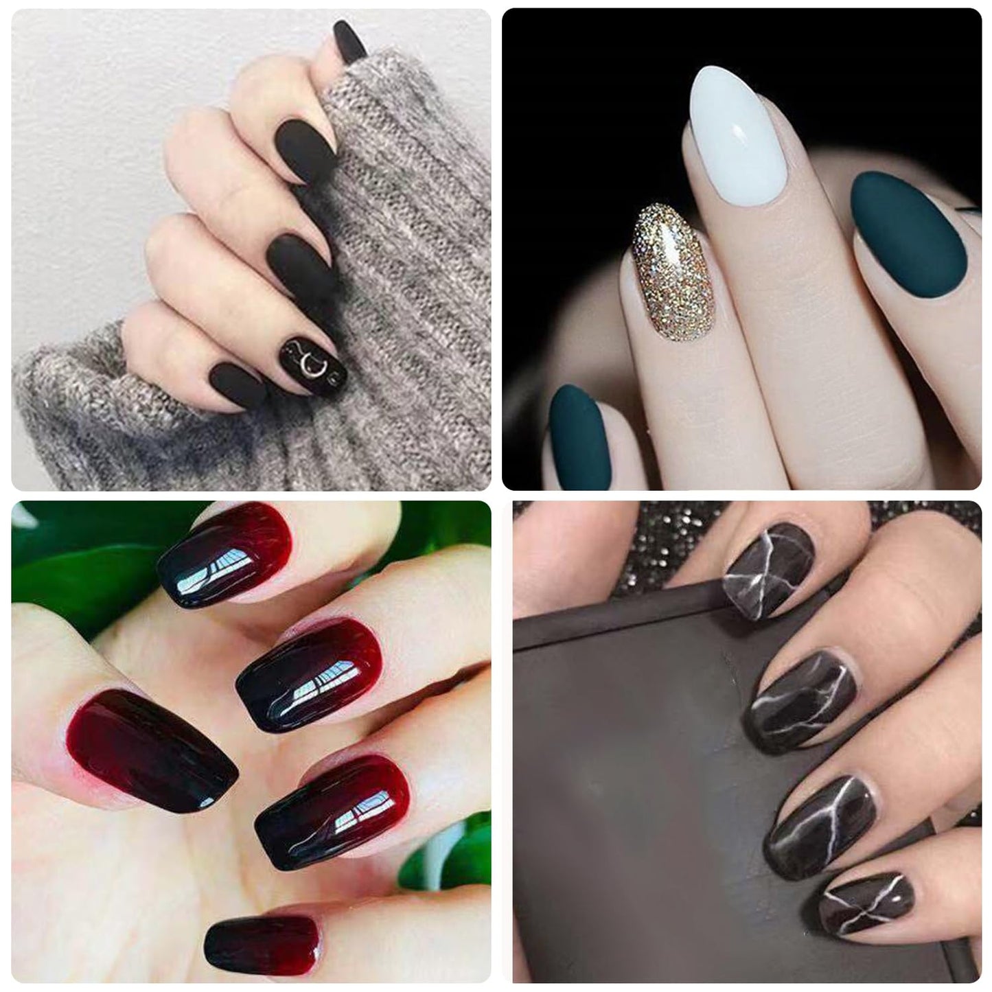 WOKOTO 20 Sheets Dark Color Nail Polish Strips for Women Girls Solid and Gradient Designs Nail Polish Stickers with Nail File Kit Black Blue Purple Stick On Nails Stickers Full Nail Wraps Strips