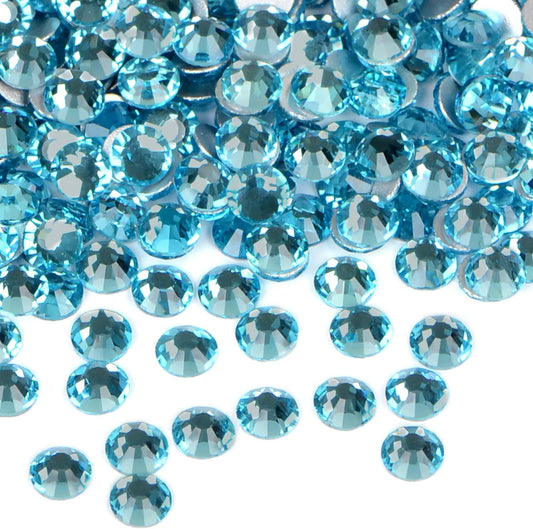 2880PCS Art Nail Rhinestones Non Hotfix Glue Fix Round Crystals Glass Flatback for DIY Jewelry Making with one Picking Pen (ss3 2880pcs, Aquamarine)
