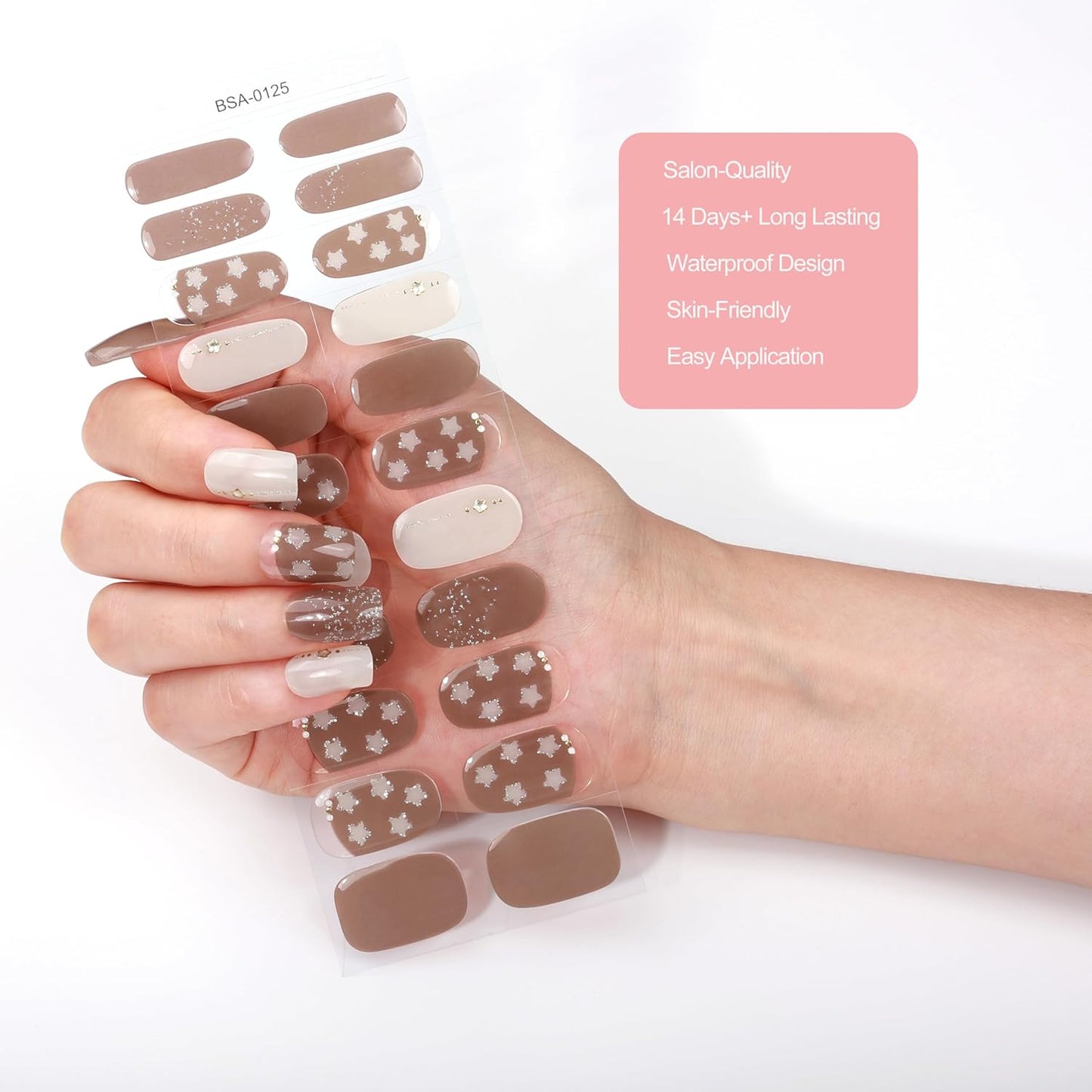 No Lamp Gel Nail Strips 22 Pcs Wraps - Taupe, Easy Apply Gel Nail Stickers Long Lasting, Salon-Quality, 2 Prep Pads, 1 File, 1 Wooden Stick