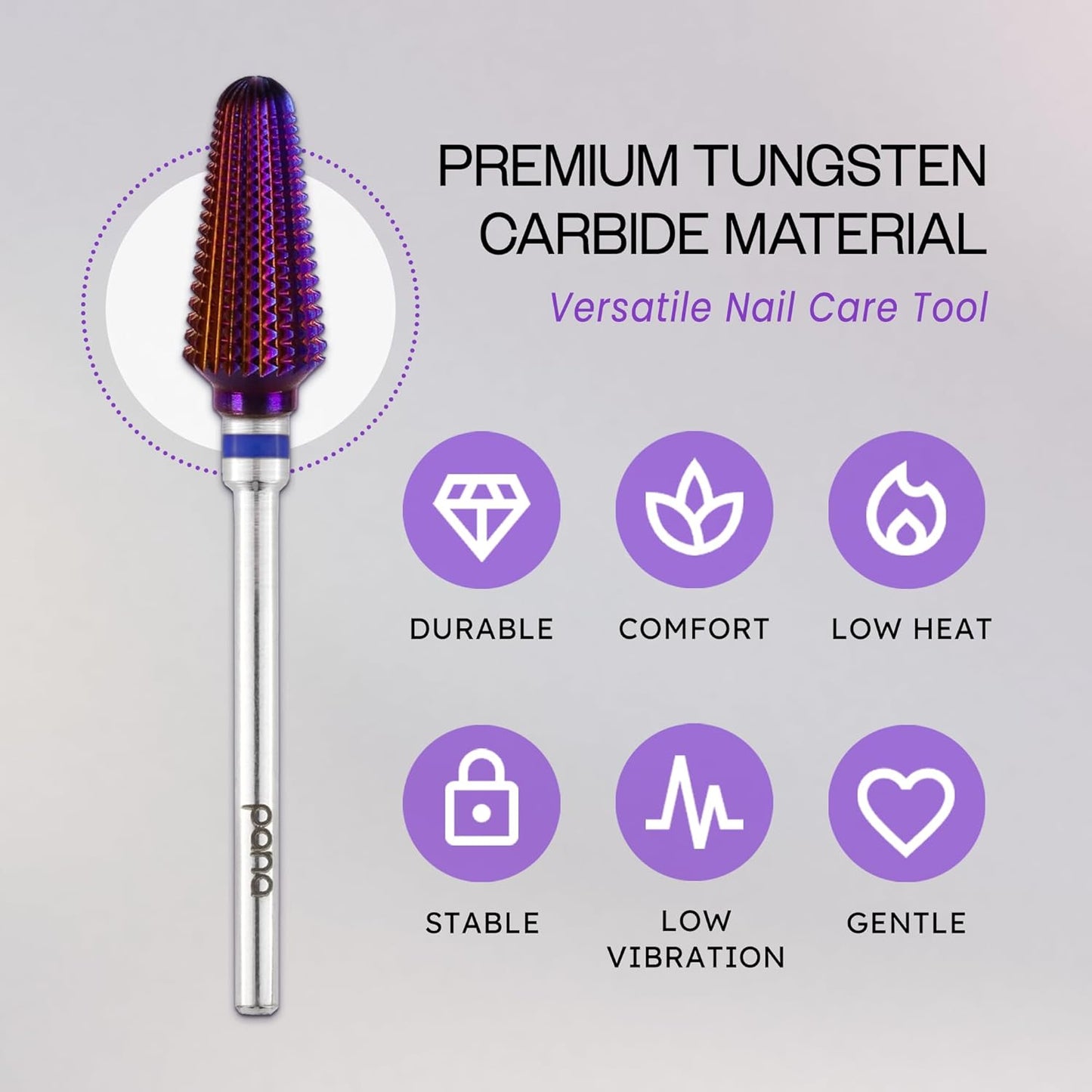 PANA 3/32" Purple Tornado Carbide Nail Drill Bit for Acrylics, Nail Extension, Gel Polish Removal Nail Salon Manicure Pedicure Electric File Tools (Medium - M)