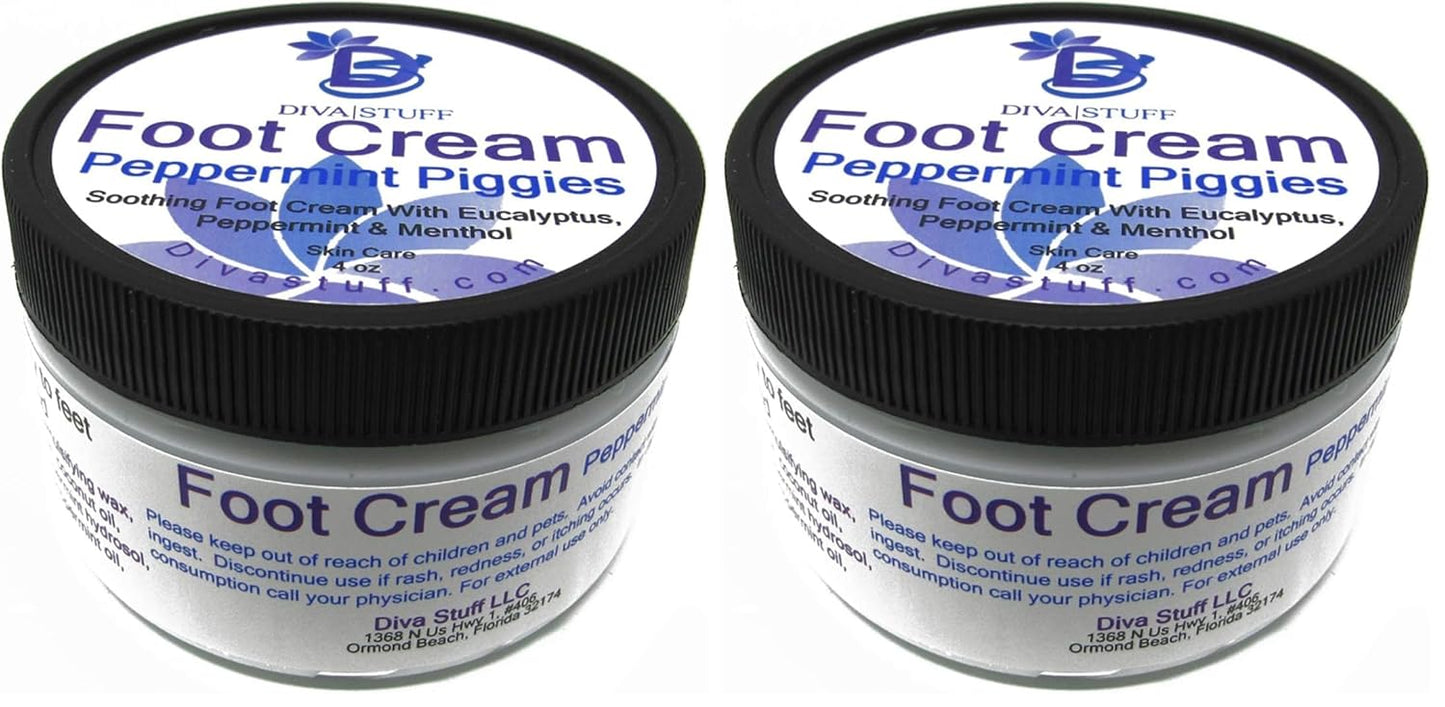 Diva Stuff Peppermint Piggies Soothing Foot Cream w/Eucalyptus, Peppermint & Menthol (Pack of 2)